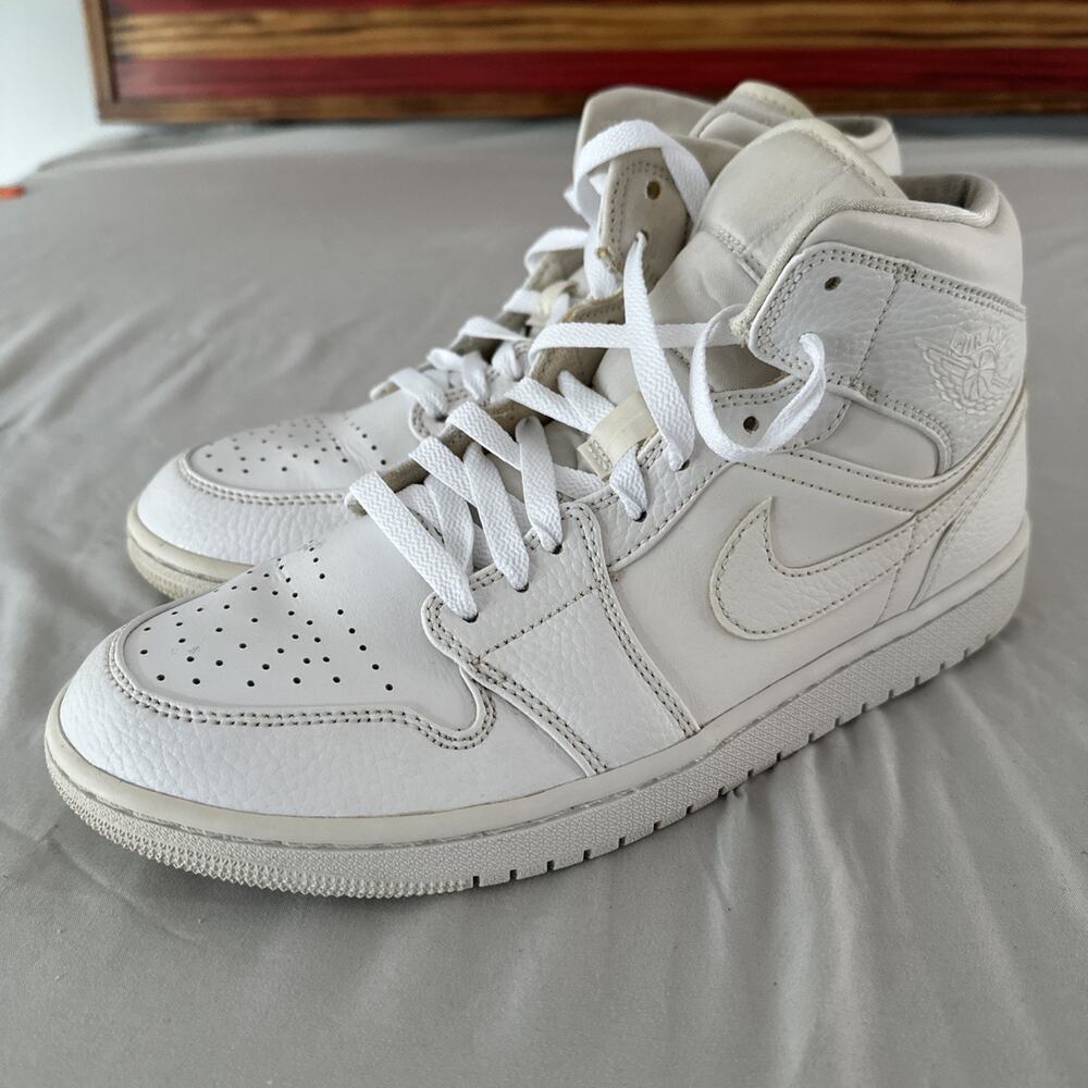 Nike Air Jordan 1 Mid 'Triple White' 2020 - 554724-130 - Size 9.5 Men’s